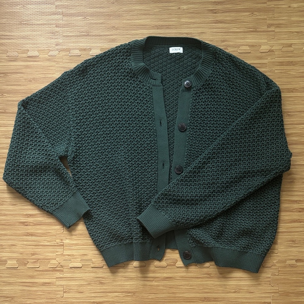 J. Crew Factory Cozy Green Open Stitch Cardigan Sweater 2X